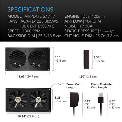 AC INFINITY AIRPLATE T7 HOME THEATER + AV QUIET CABINET COOLING FAN SYSTEM AI-APT7