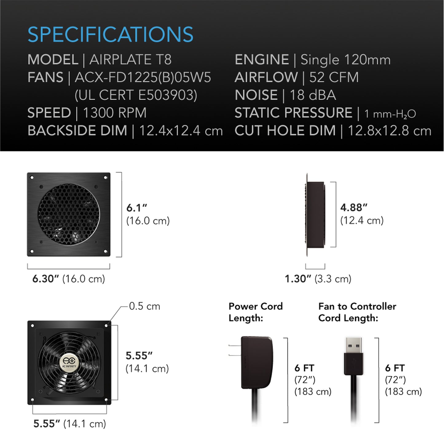 AC INFINITY AIRPLATE T8 HOME THEATER + AV QUIET CABINET COOLING DUAL-FAN SYSTEM AI-APT8