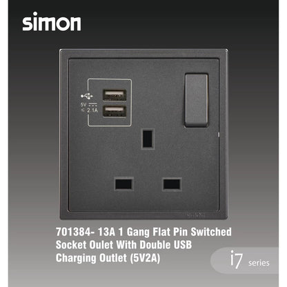 SIMON I7 SERIES SWITCHES & SOCKET OUTLET (GRAPHITE BLACK)